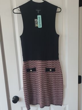 Stitch Fix Black & Pink Tweed Two-Tone Sleeveless Dress
